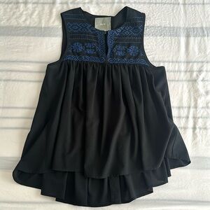 Anthropologie Maeve black and blue embroidered sleeveless top